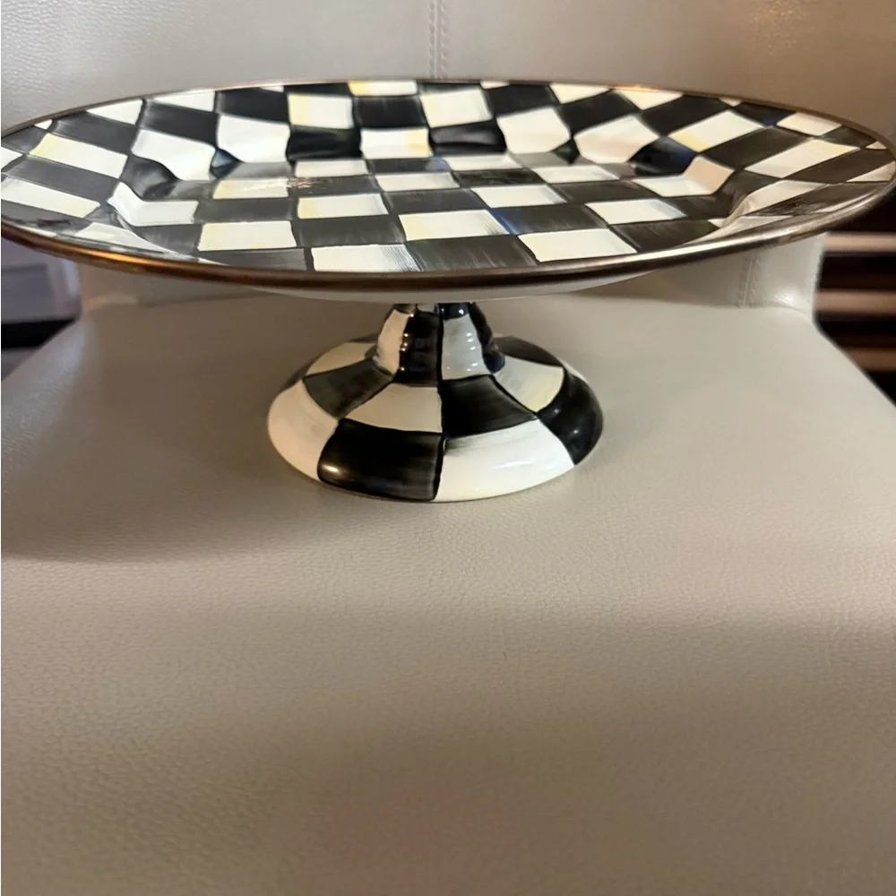 Mackenzie Childs courtly check large pedestal platter - Picture 2 of 5